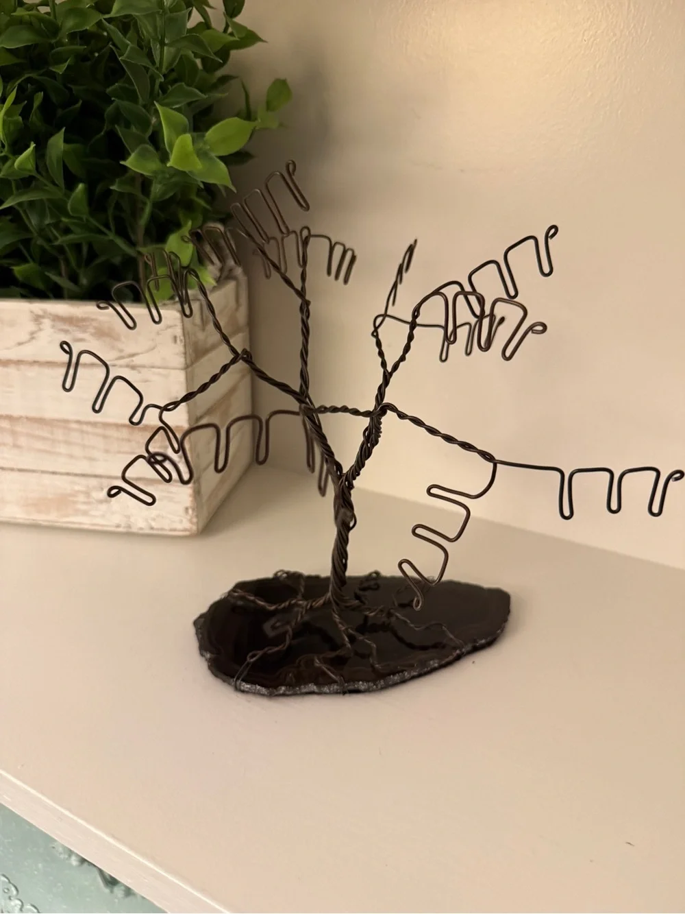 Vintage Wire Tree Jewelry Earring Holder Agate Slice Base Handmade Display